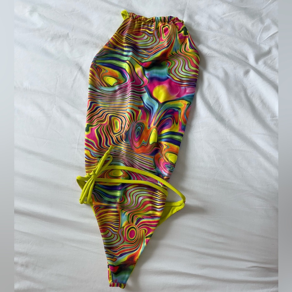 Vibrant Reversible Multicolor Swirl One-Piece Swimsuit